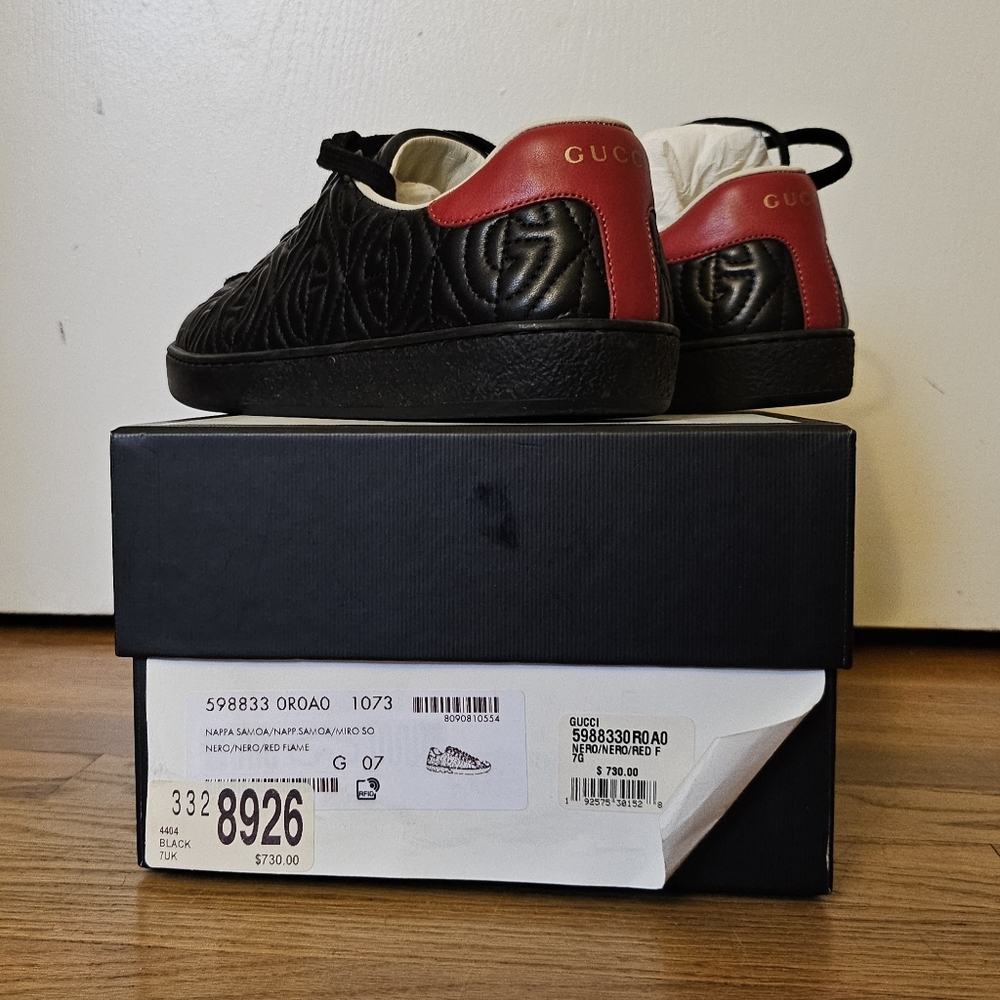 Gucci Men's Ace Rhombus Stitched GG Leather Sneakers - Picture 6 of 9